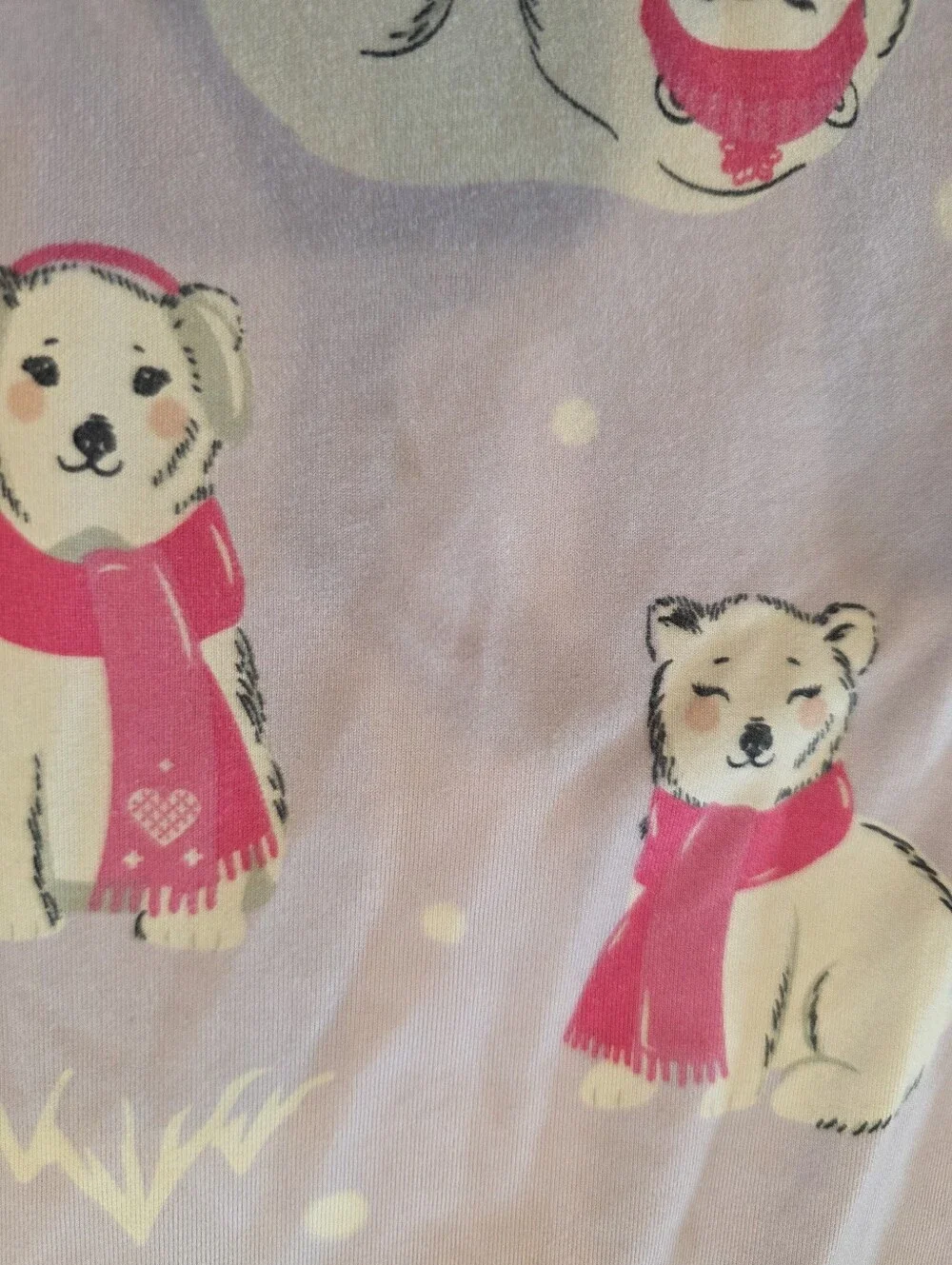Holiday Time Girls L 10-12 Plus Animal Pajama Set Purple With Winter Polar Bears